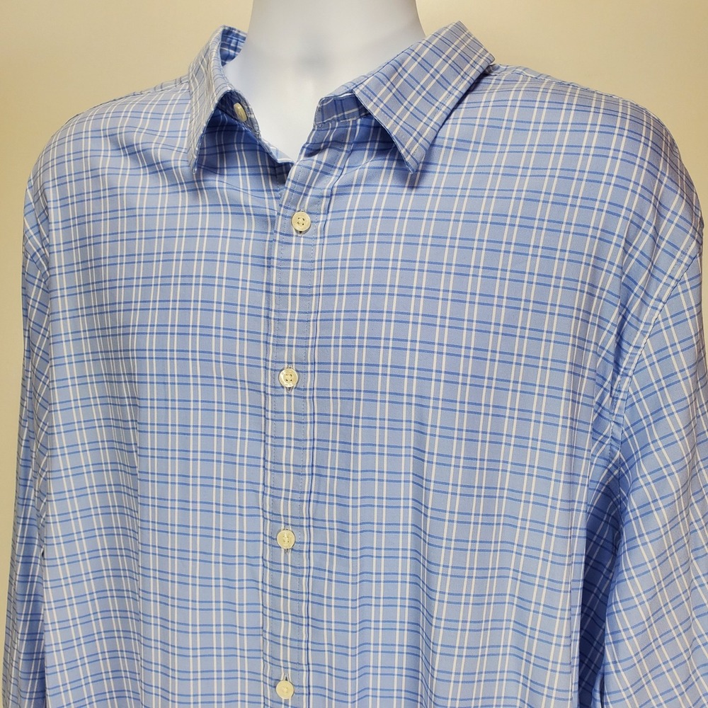 ROWM  Men XXL Long Sleeve Button Up Shirt Check Light Blue/White Plaid EUC‎
